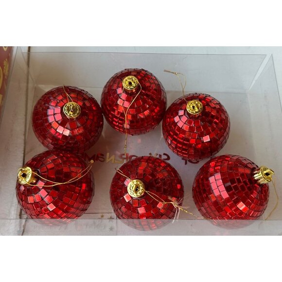 Star of Wonder Brand Set of 6 Metallic Red Sequin Ornaments w/Gold Top (READ) - Picture 2 of 11